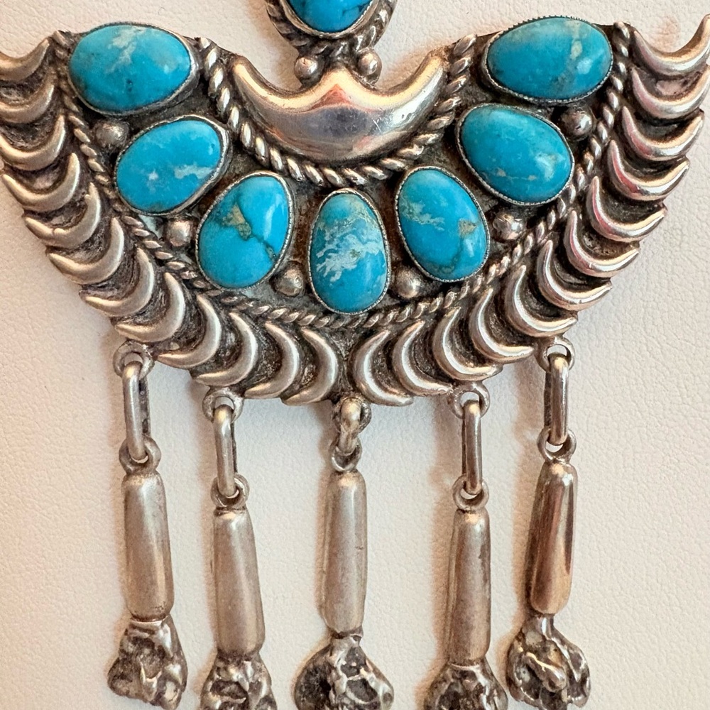 Vintage Navajo Sterling Silver Turquoise Pendant- Blue Boho Statement